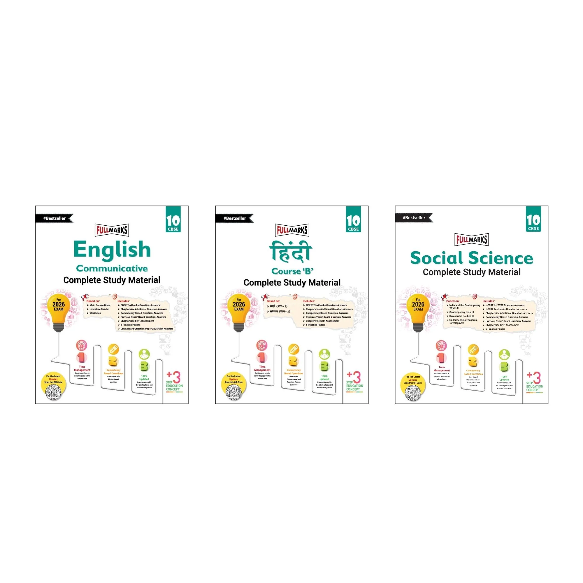 Full Marks Class 10 Combo of 3 Books - English Comm + Hindi B + Social Science | Complete Study Material