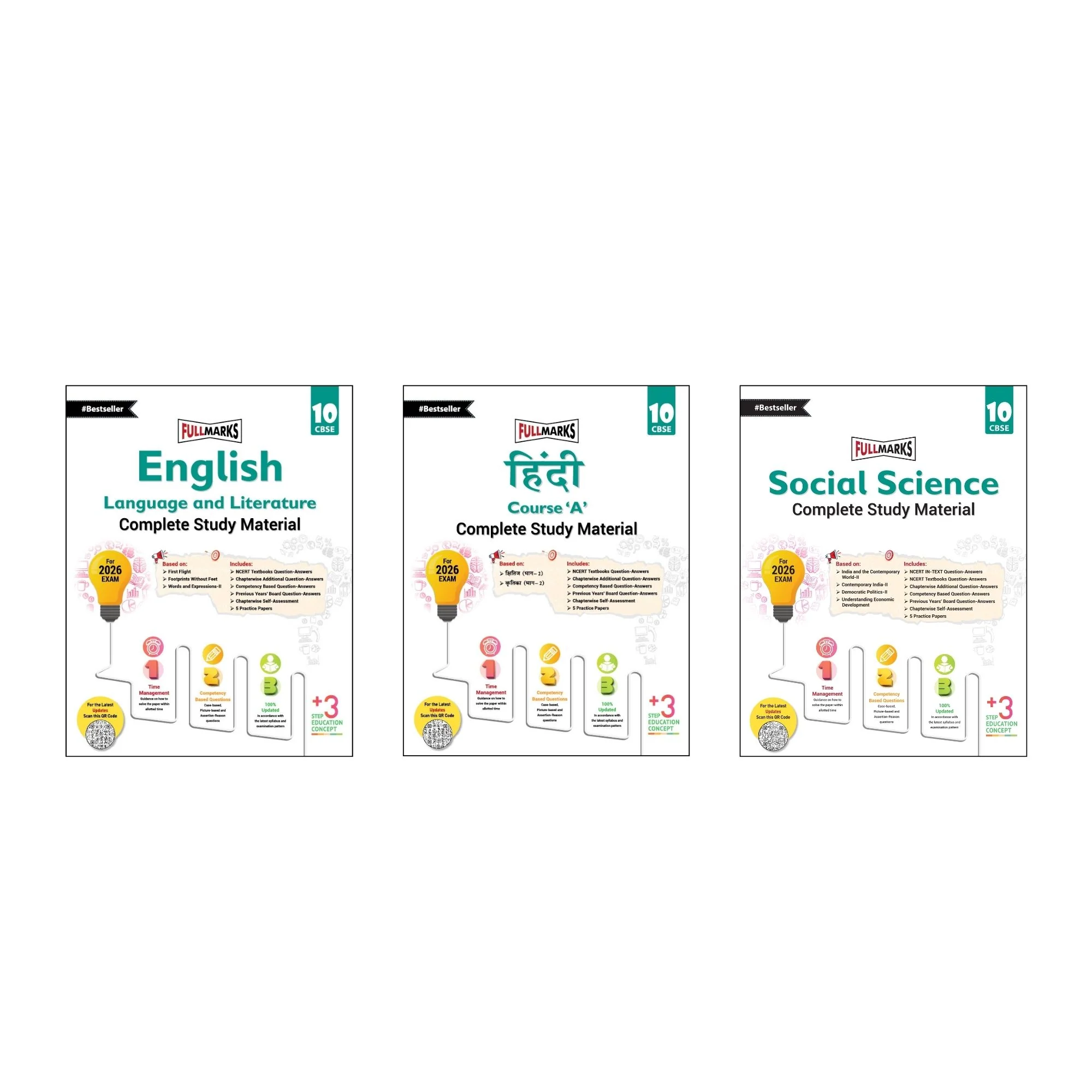 Full Marks Class 10 Combo of 3 Books - English Lang & Lit. + Hindi A + Social Science | Complete Study Material