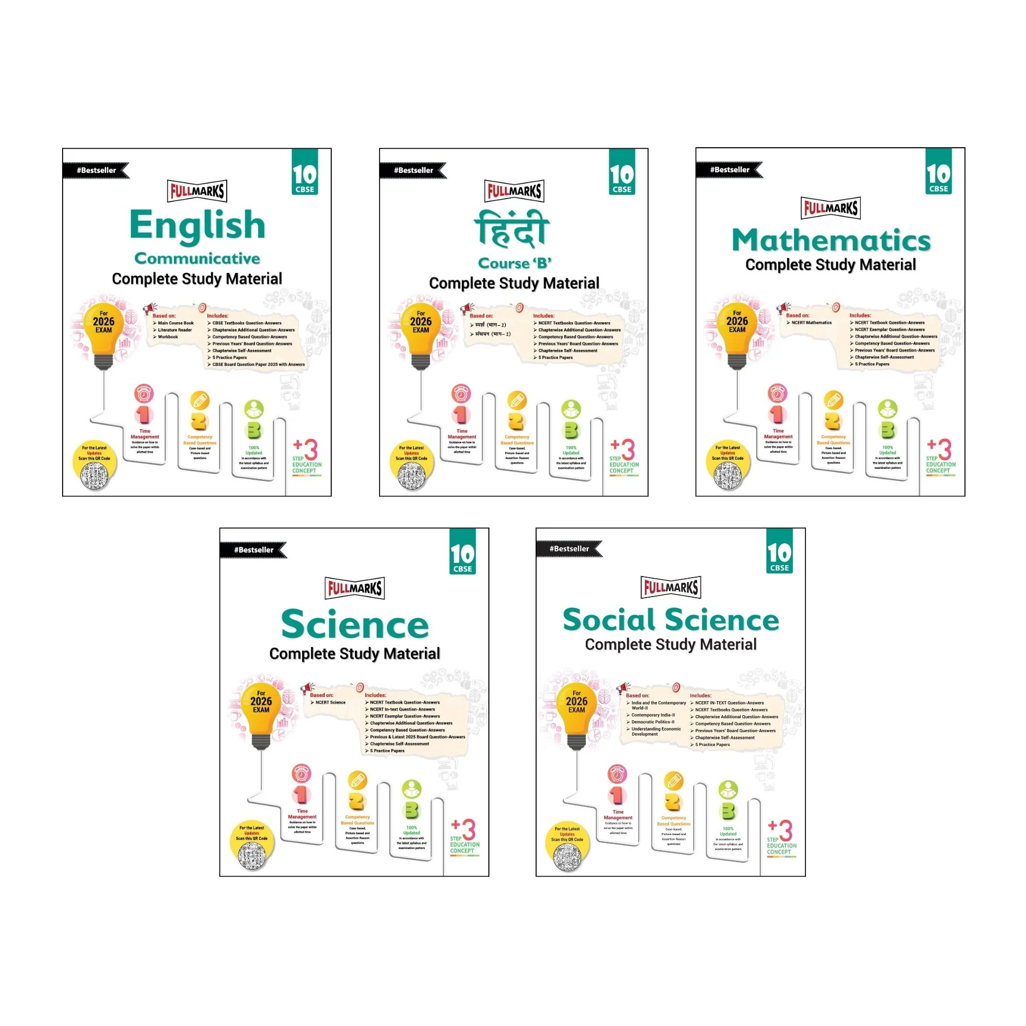 Full Marks Class 10 Combo of 5 Books - English Comm + Hindi B + Mathematics + Science + Social Science | Complete Study Material