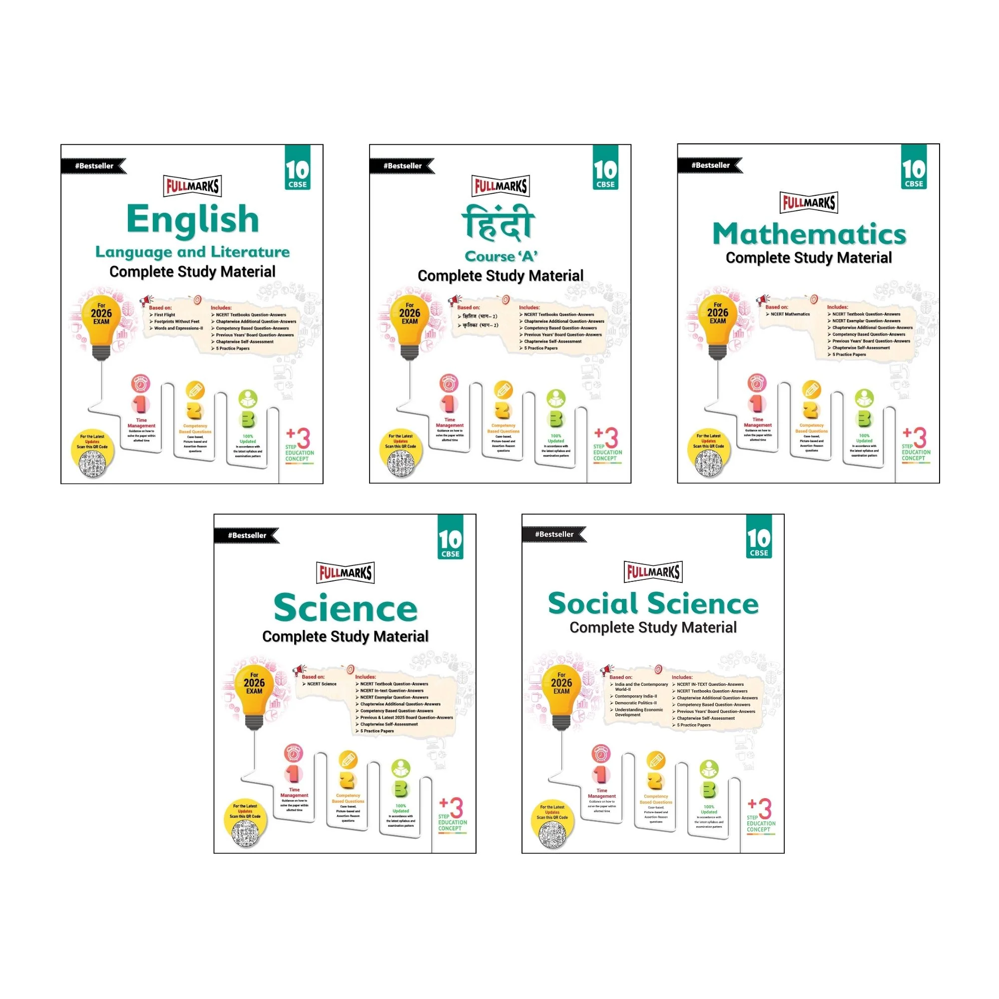 Full Marks Class 10 Combo of 5 Books - English Lang & Lit + Hindi A + Mathematics + Science + Social Science | Complete Study Material
