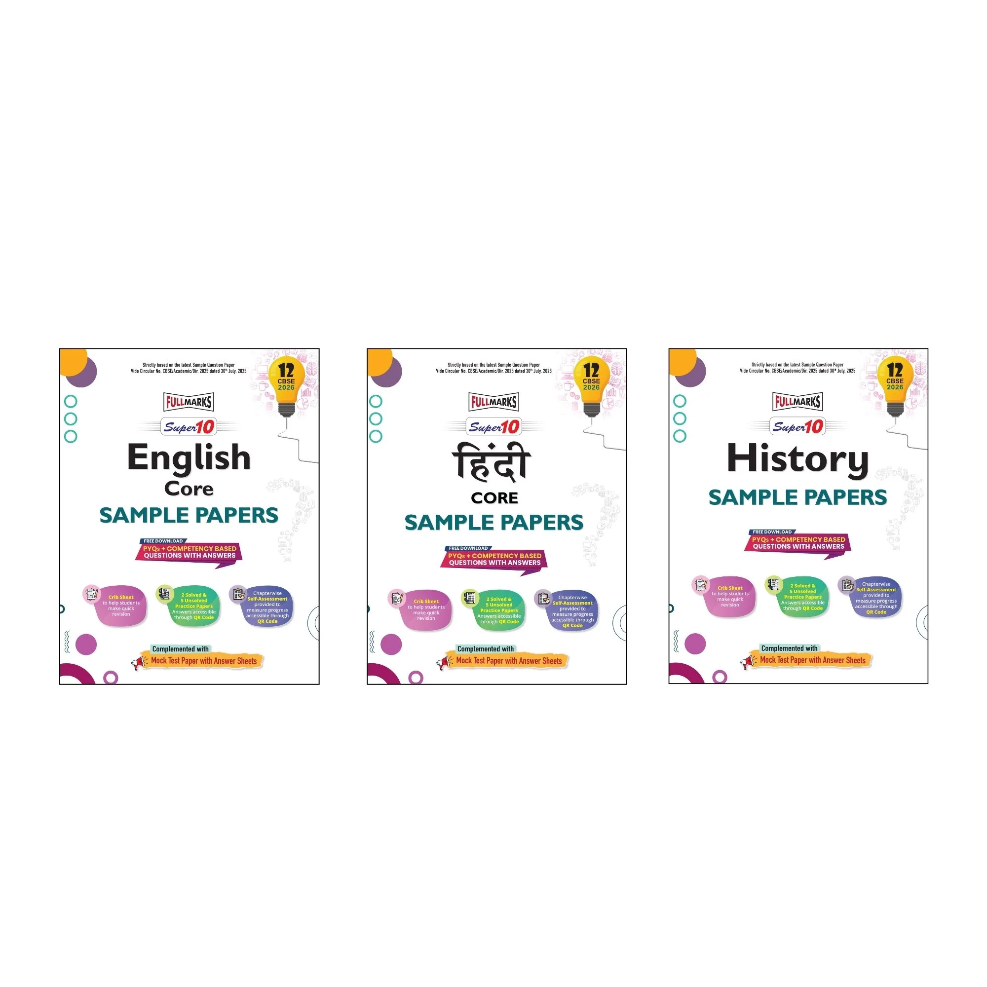 Full Marks Super 10 Sample Paper Combo of 3 for Class 12 – English Core + Hindi Core + History | Latest Sample Papers for CBSE 2026 Exam