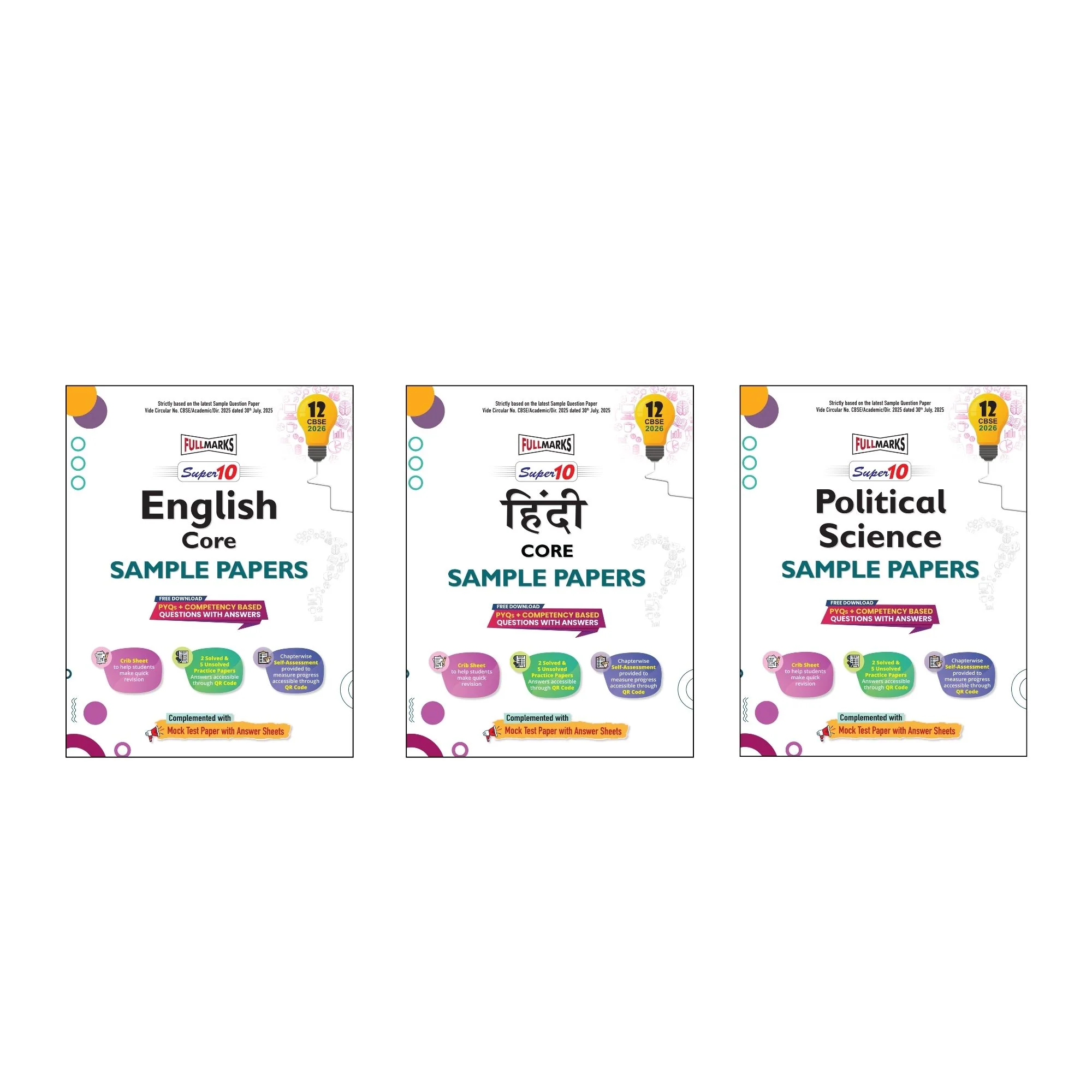 Full Marks Super 10 Sample Paper Combo of 3 for Class 12 – English Core + Hindi Core + Political Science | Latest Sample Papers for CBSE 2026 Exam