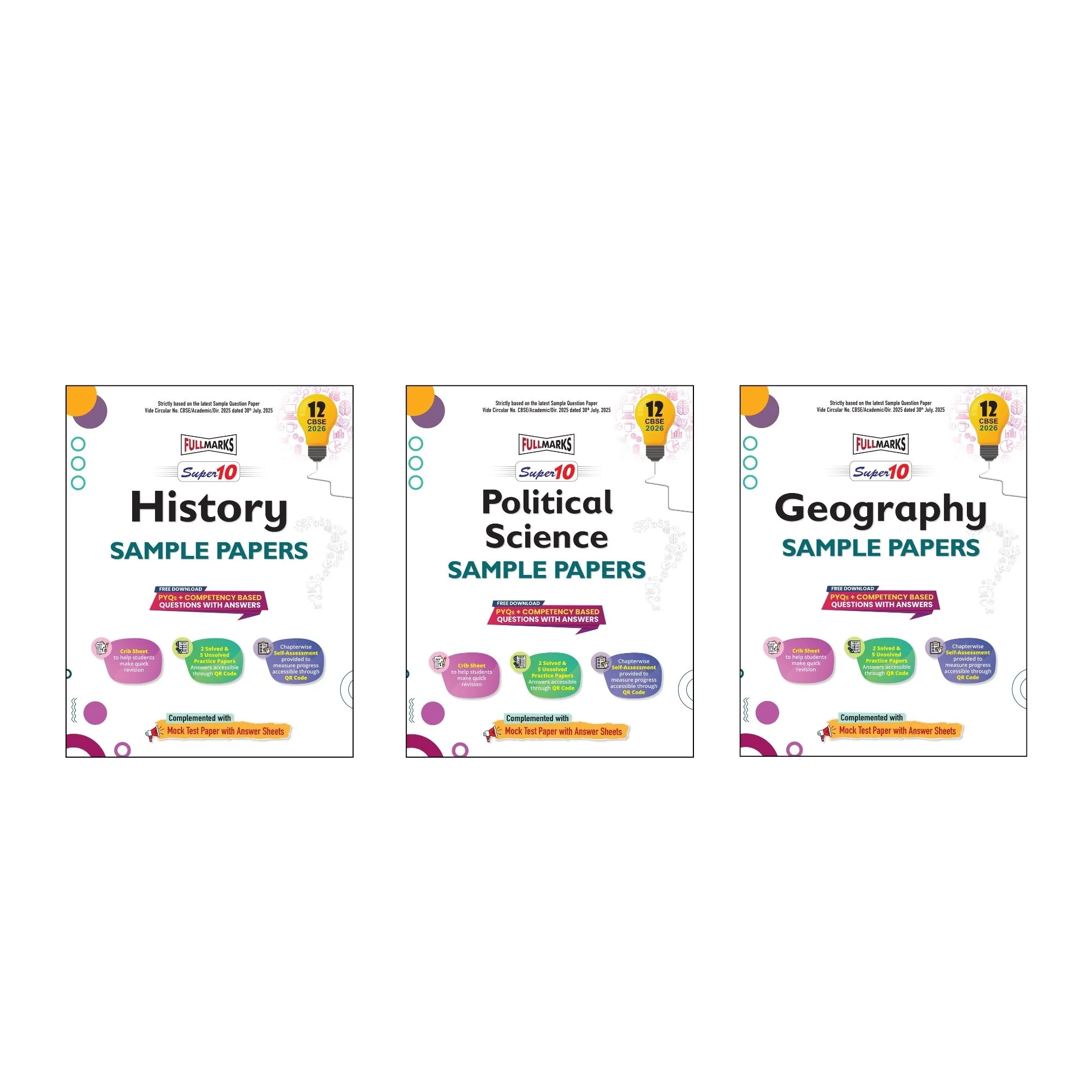 Full Marks Super 10 Sample Paper Combo of 3 for Class 12 – History + Political Science + Geography | Latest Sample Papers for CBSE 2026 Exam