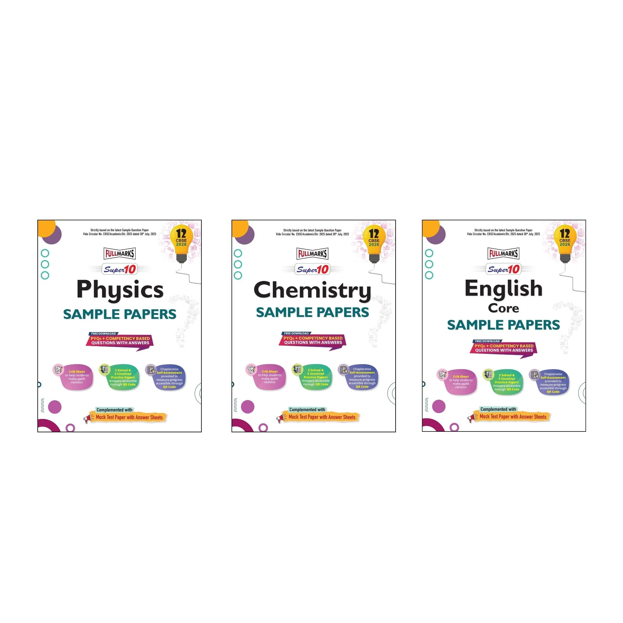 Full Marks Super 10 Sample Paper Combo of 3 for Class 12 – Physics + Chemistry + English Core | Latest Sample Papers for CBSE 2026 Exam