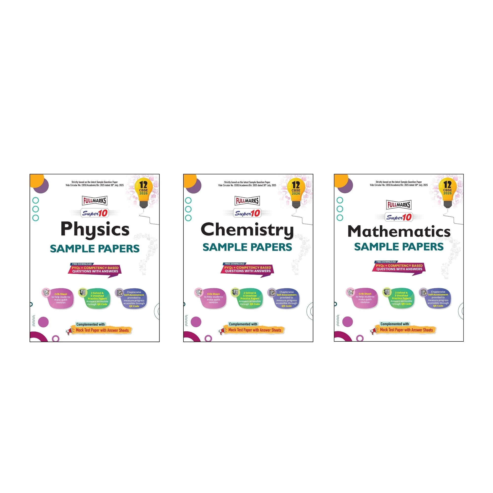Full Marks Super 10 Sample Paper Combo of 3 for Class 12 – Physics + Chemistry + Mathematics | Latest Sample Papers for CBSE 2026 Exam