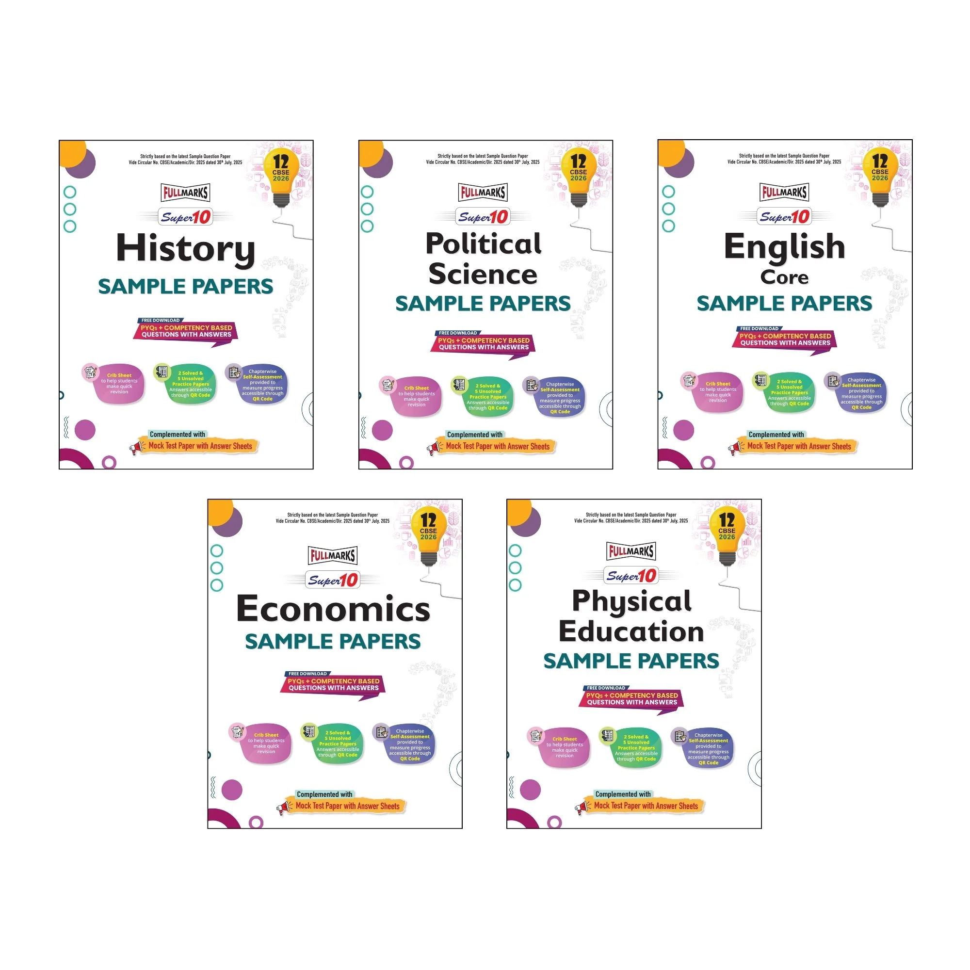 Full Marks Super 10 Sample Paper Combo of 5 for Class 12 – History + Political Science + English Core + Economics + Physical Education | Latest Sample Papers for CBSE 2026 Exam