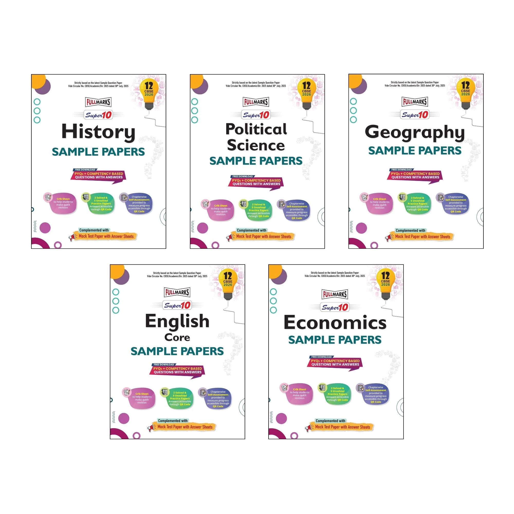 Full Marks Super 10 Sample Paper Combo of 5 for Class 12 – History + Political Science + Geography + English Core + Economics| Latest Sample Papers for CBSE 2026 Exam