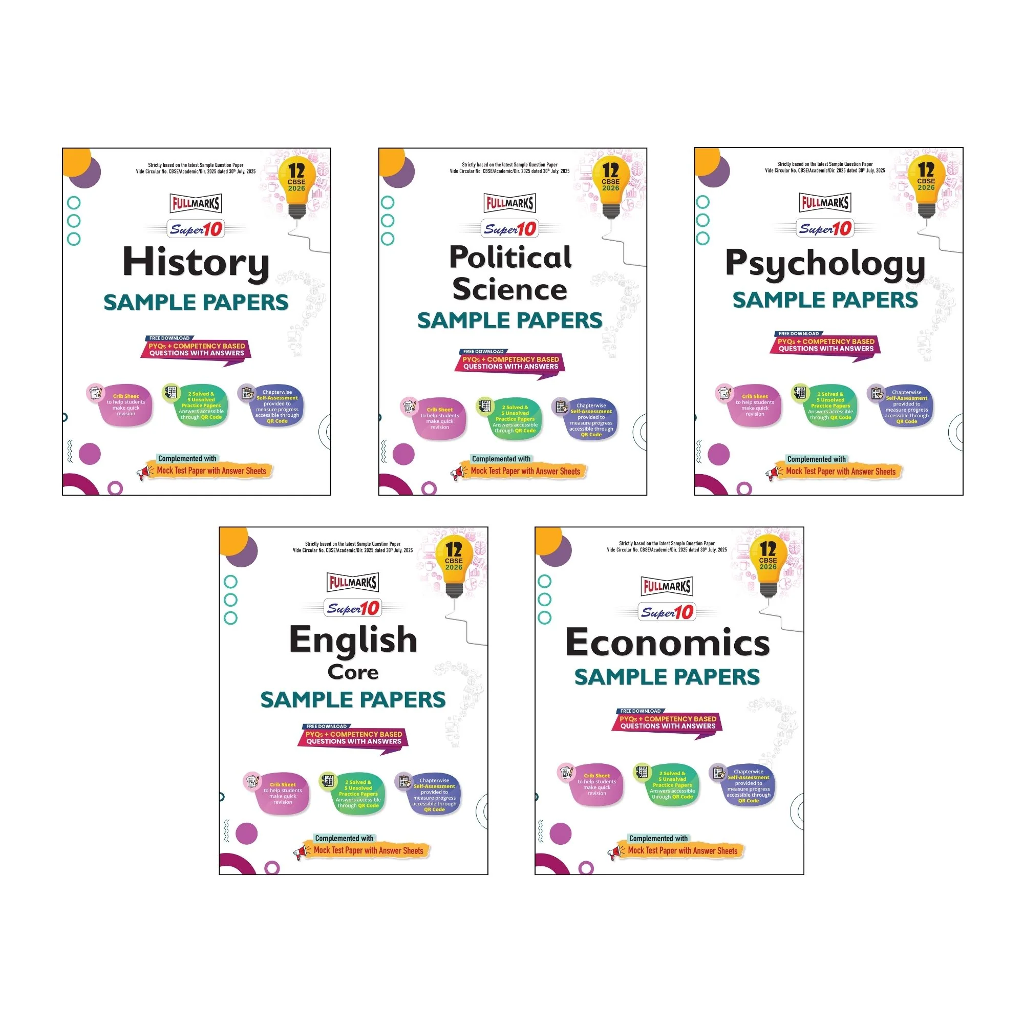 Full Marks Super 10 Sample Paper Combo of 5 for Class 12 – History + Political Science + Psychology + English Core + Economics| Latest Sample Papers for CBSE 2026 Exam