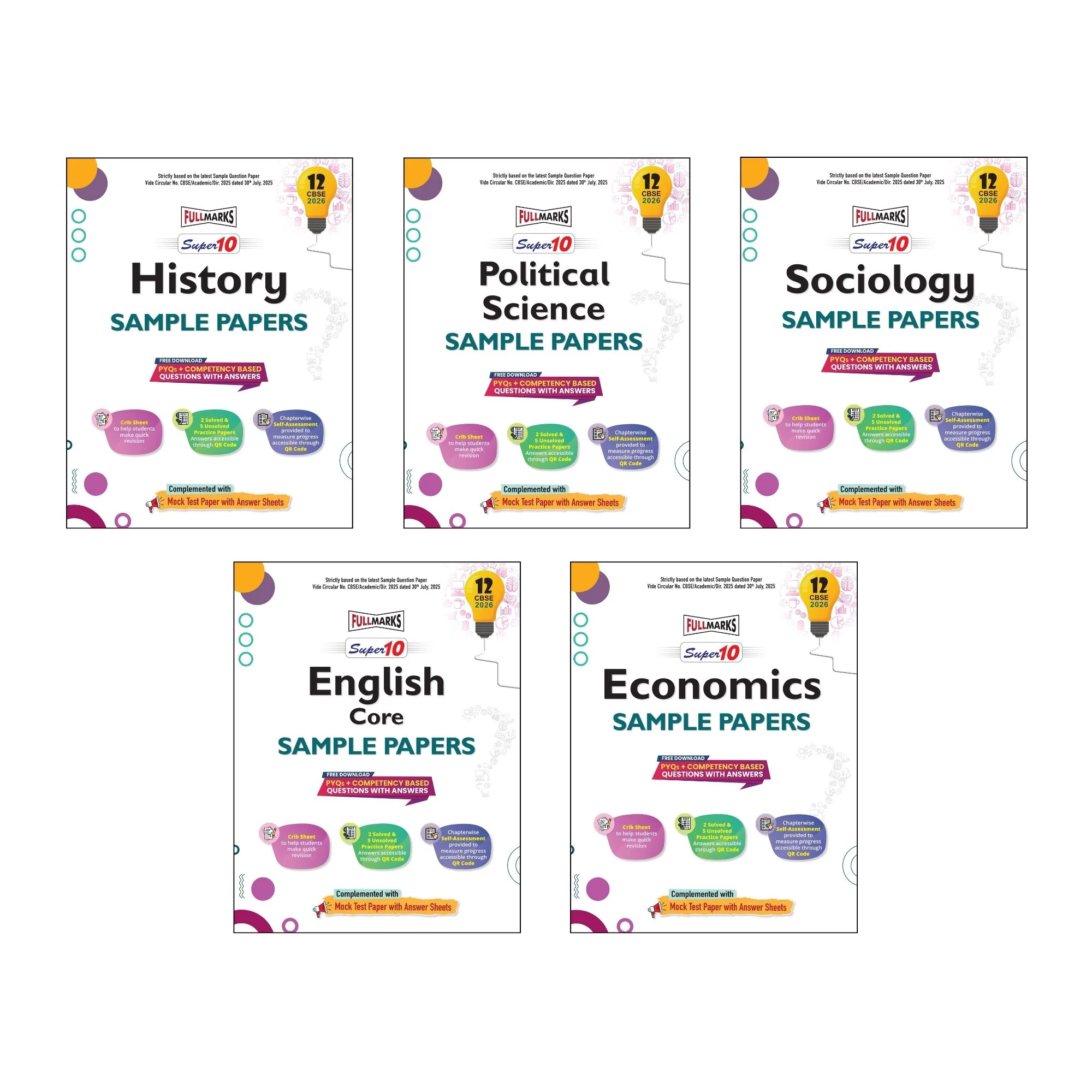 Full Marks Super 10 Sample Paper Combo of 5 for Class 12 – History + Political Science + Sociology + English Core + Economics| Latest Sample Papers for CBSE 2026 Exam